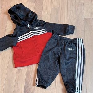 Adidas red and black track suit